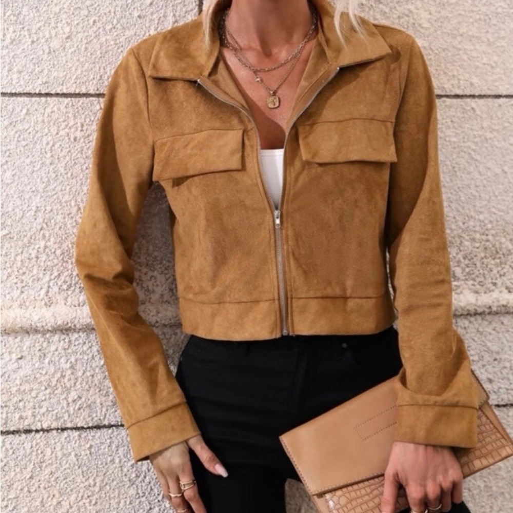 Flap Detail Zip Up
Faux Suede Jacket NWT